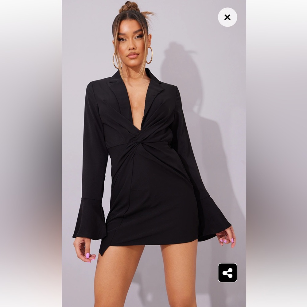 Pretty Little Thing Black Twist Detail Lapel Collar Shirt Dress